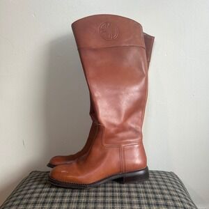 Franco Sarto Tall Riding Boots Womens 7.5 Cognac Leather Wide Calf Equestrian